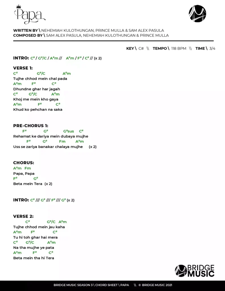 Papa chords sheet bridge music