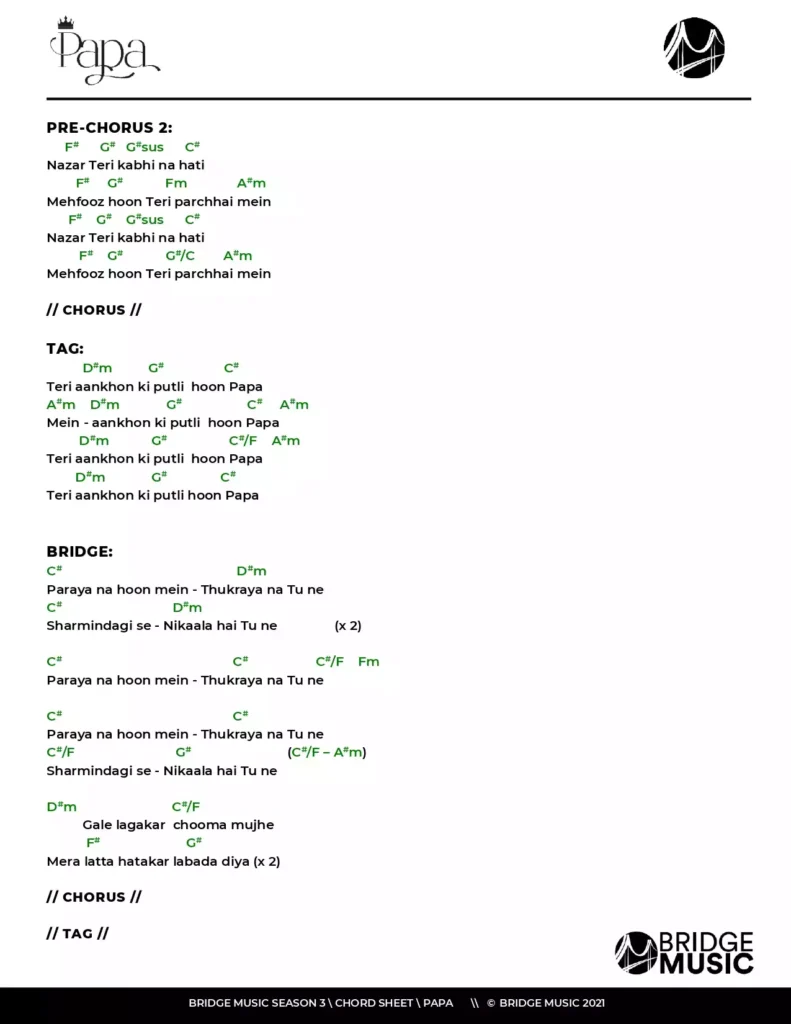 Papa chords sheet bridge music